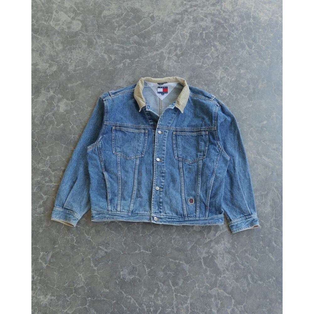 90s Tommy Hilfiger Denim Corduroy Collar Light Wash Jacket
